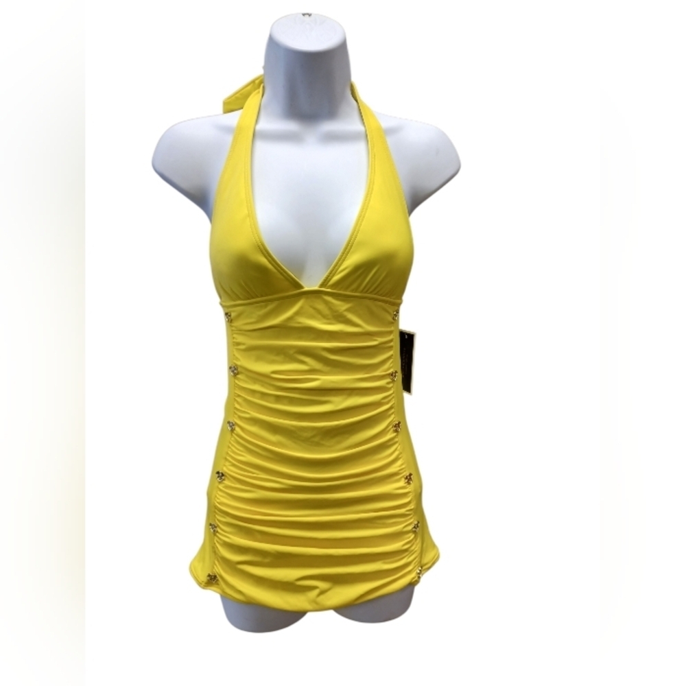 Juicy Couture NWT Halter Swim Dress Grapefruit Neon Yellow Size XS